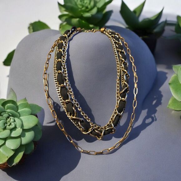 Jewelry - 18 inch, Vintage Wrapped Black Lace Multi Chains Multi-Strand Necklace